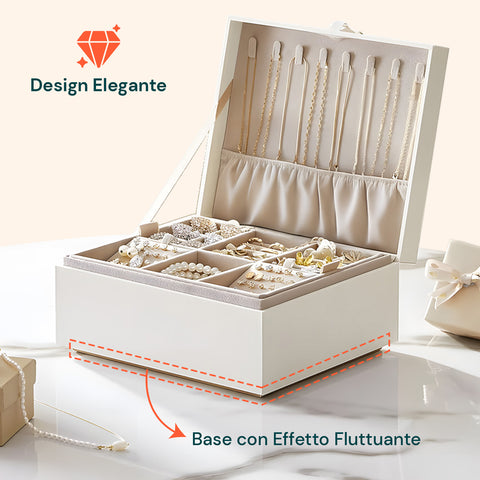 Organizer Portagioie con Maniglie, Vassoio Estraibile e Ganci per Collane