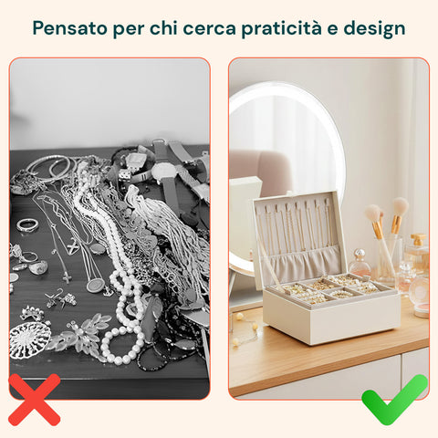 Organizer Portagioie con Maniglie, Vassoio Estraibile e Ganci per Collane