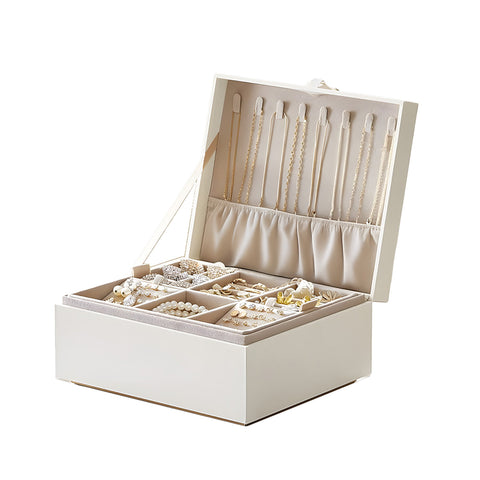 Organizer Portagioie con Maniglie, Vassoio Estraibile e Ganci per Collane