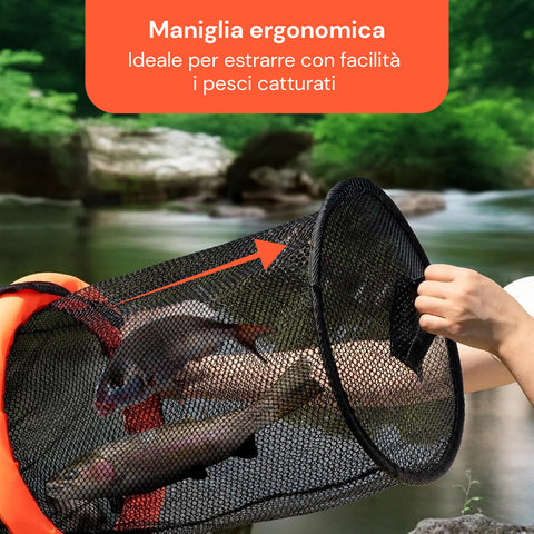 Rete da Pesca Anti-Fuga – Modello Portatile con Borsa da Trasporto Inclusa