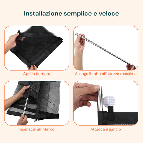 Barriera Protettiva per Animali – Rete 140x72 cm in Ferro con 4 Ganci Inclusi