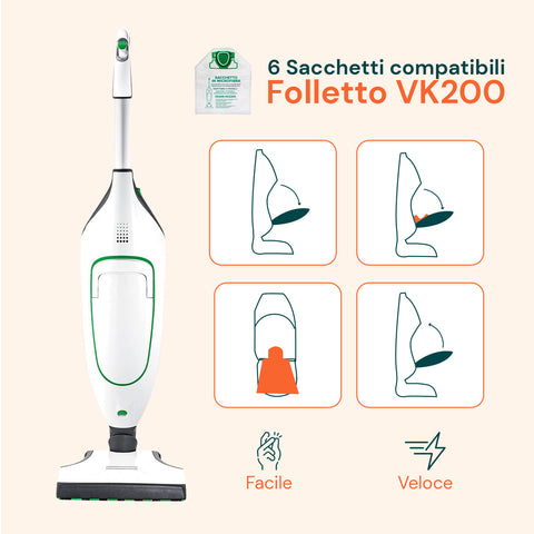 Sacchetti Compatibili VK200 in Microfibra – 6 Pezzi Adattabili Vorwerk