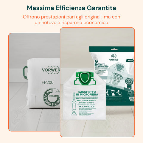 Sacchetti Compatibili VK200 in Microfibra – 6 Pezzi Adattabili Vorwerk