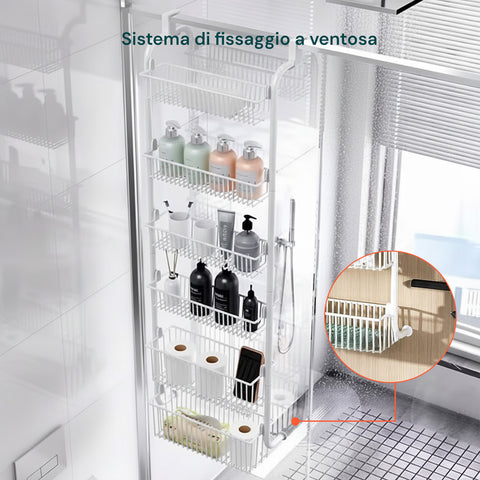 Organizer Verticale Pensile Multiuso da Porta a 6 Ripiani per Bagno o Cucina