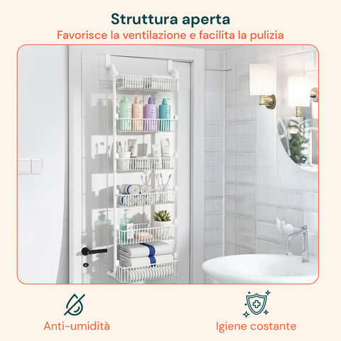 Organizer Verticale Pensile Multiuso da Porta a 6 Ripiani per Bagno o Cucina