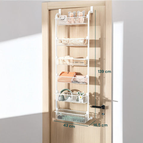 Organizer Verticale Pensile Multiuso da Porta a 6 Ripiani per Bagno o Cucina