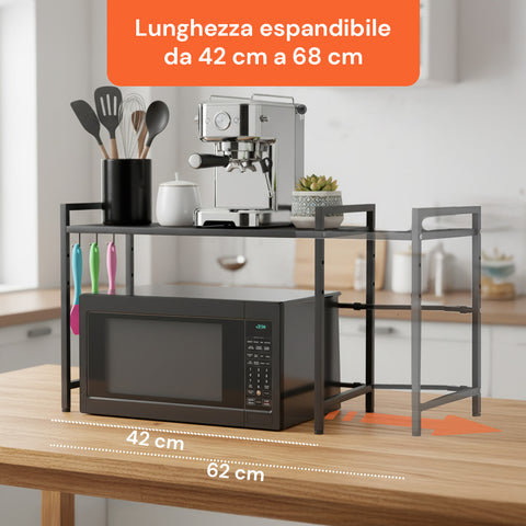 Scaffale Regolabile da Cucina in Metallo con 6 Ganci