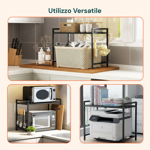 Scaffale Regolabile da Cucina in Metallo con 6 Ganci