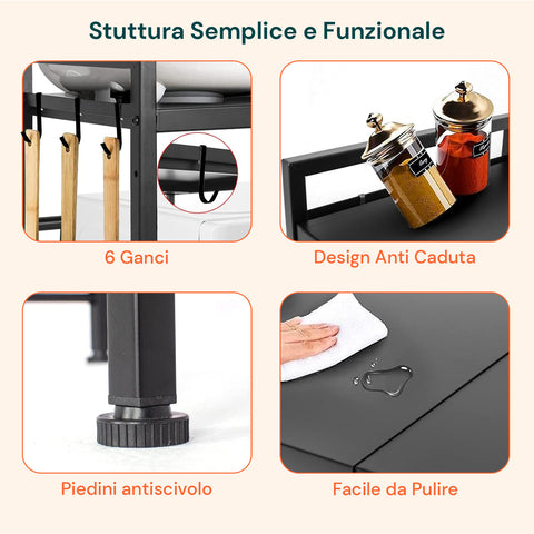 Scaffale Regolabile da Cucina in Metallo con 6 Ganci