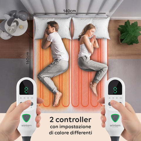 Coperta Elettrica Riscaldata Coprimaterasso in Lana Sintetica - Timer e 9 Temperature