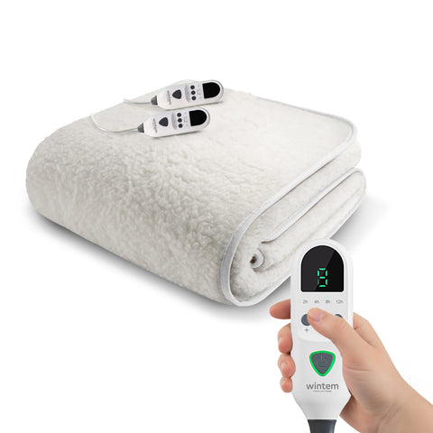 Coperta Elettrica Riscaldata Coprimaterasso in Lana Sintetica - Timer e 9 Temperature