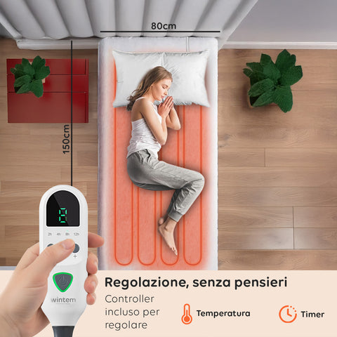 Coperta Elettrica Riscaldata Coprimaterasso in Lana Sintetica - Timer e 9 Temperature