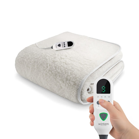 Coperta Elettrica Riscaldata Coprimaterasso in Lana Sintetica - Timer e 9 Temperature