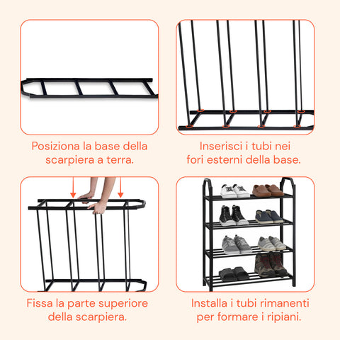 Porta Scarpe in Plastica Rinforzata – Scarpiera a 4 Ripiani Compatta e Resistente