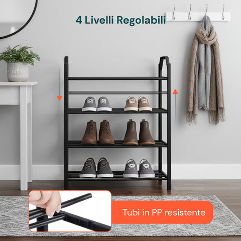 Porta Scarpe in Plastica Rinforzata – Scarpiera a 4 Ripiani Compatta e Resistente
