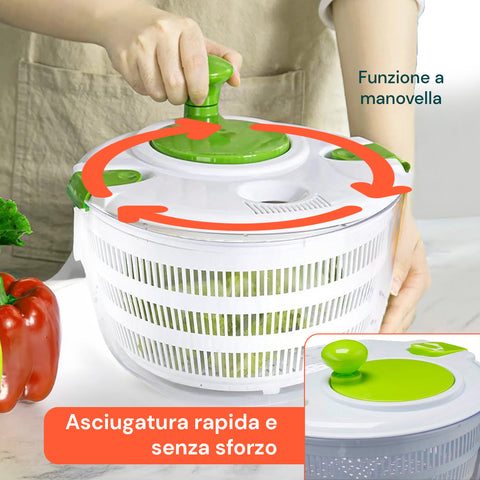 Centrifuga per Insalata con Manovella, Ciotola Trasparente e Cestello da 4 Litri