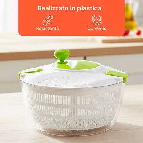 Centrifuga per Insalata con Manovella, Ciotola Trasparente e Cestello da 4 Litri
