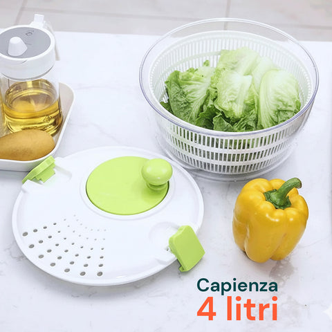 Centrifuga per Insalata con Manovella, Ciotola Trasparente e Cestello da 4 Litri