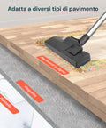 Aspirapolvere adatta a diversi tipi di pavimento: parquet, moquette e piastrelle con spazzola setole regolabili per pulizia ottimale