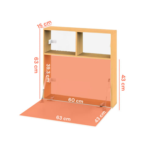 Scrivania da Parete con Ripiano Ribaltabile e 2 Scaffali Integrati 63x15x63cm