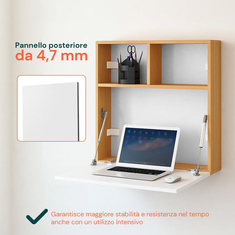 Scrivania da Parete con Ripiano Ribaltabile e 2 Scaffali Integrati 63x15x63cm