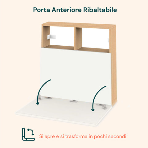 Scrivania da Parete con Ripiano Ribaltabile e 2 Scaffali Integrati 63x15x63cm