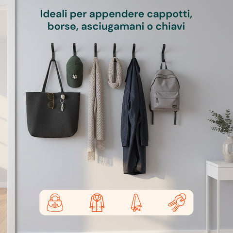 Ganci Appenditutto da Parete in Metallo Nero 10 Pezzi con Kit di Montaggio