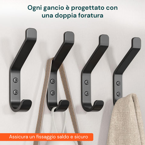 Ganci Appenditutto da Parete in Metallo Nero 10 Pezzi con Kit di Montaggio