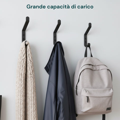 Ganci Appenditutto da Parete in Metallo Nero 10 Pezzi con Kit di Montaggio