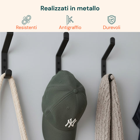 Ganci Appenditutto da Parete in Metallo Nero 10 Pezzi con Kit di Montaggio