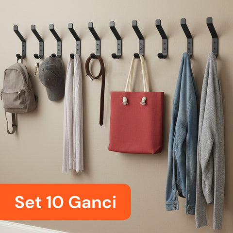Ganci Appenditutto da Parete in Metallo Nero 10 Pezzi con Kit di Montaggio