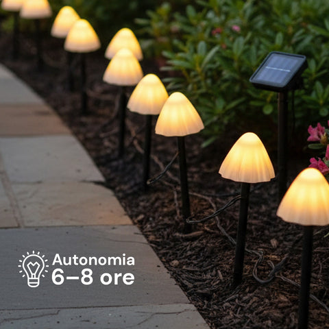 Luci Solari a Fungo da Esterno – Set 12 Segnapasso con Pannello Solare e LED Caldi