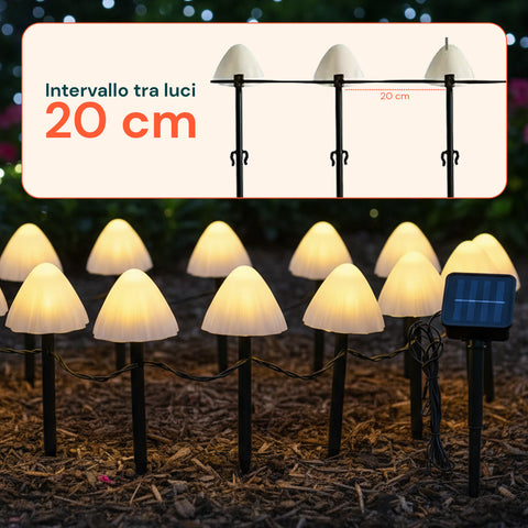 Luci Solari a Fungo da Esterno – Set 12 Segnapasso con Pannello Solare e LED Caldi