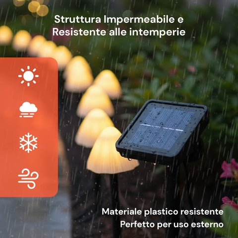 Luci Solari a Fungo da Esterno – Set 12 Segnapasso con Pannello Solare e LED Caldi