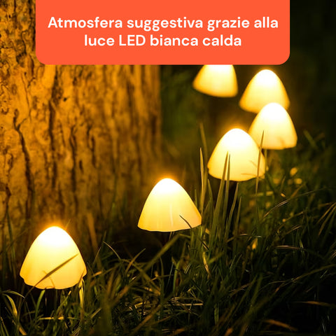 Luci Solari a Fungo da Esterno – Set 12 Segnapasso con Pannello Solare e LED Caldi