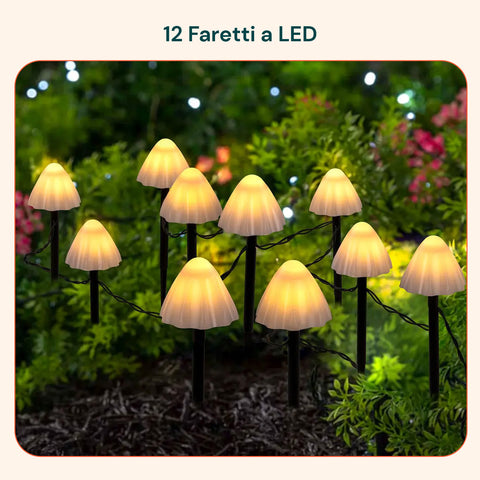 Luci Solari a Fungo da Esterno – Set 12 Segnapasso con Pannello Solare e LED Caldi
