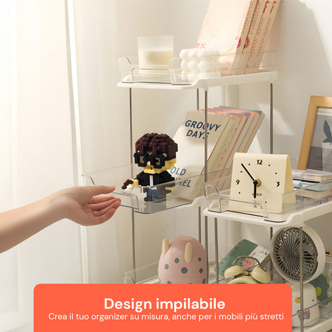 Set da 2 Organizer Multiuso con 2 Ripiani Impilabili per Cucina, Bagno, Living