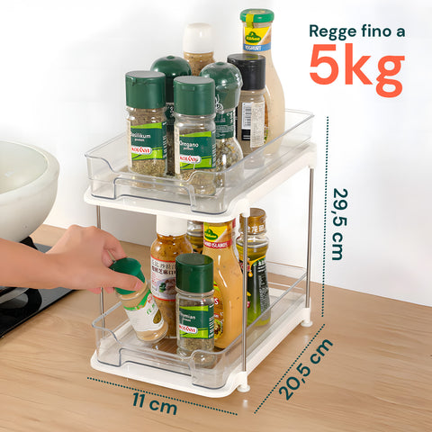 Set da 2 Organizer Multiuso con 2 Ripiani Impilabili per Cucina, Bagno, Living