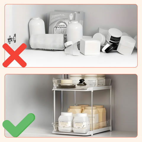 Set da 2 Organizer Multiuso con 2 Ripiani Impilabili per Cucina, Bagno, Living