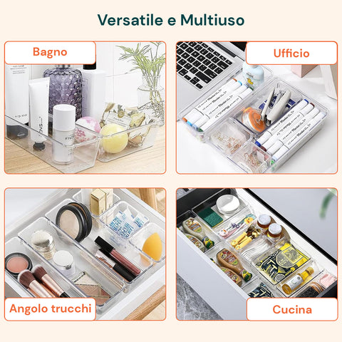 Set Organizer da Cassetti Multiuso 25 Pezzi – Trasparenti e Facili da Pulire
