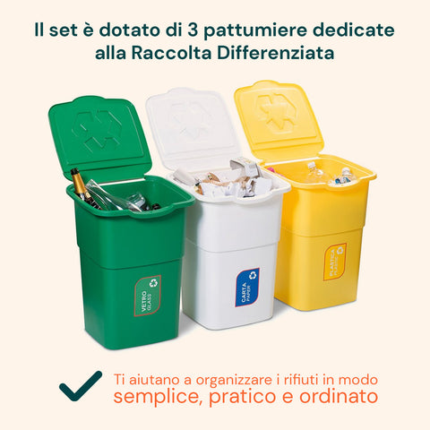 Set 3 Pattumiere Per Raccolta Differenziata