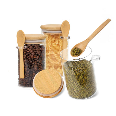 Barattoli Ermetici in Vetro 500ml con Cucchiaio e Supporto, Confezione da 3