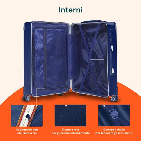 Valigie Trolley Blu 55-66-76 cm in ABS con Doppie Ruote Girevoli