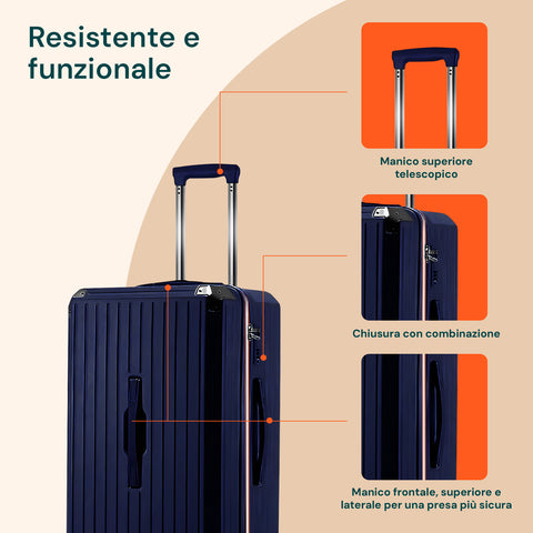 Valigie Trolley Blu 55-66-76 cm in ABS con Doppie Ruote Girevoli