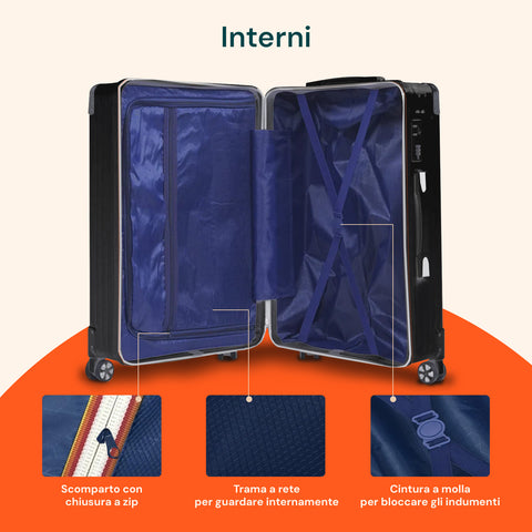 Valigie Trolley Nero 56-66-76 cm in ABS con Doppie Ruote Girevoli