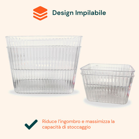 Set 4 Contenitori Trasparenti con Manici – Impilabili e Resistenti