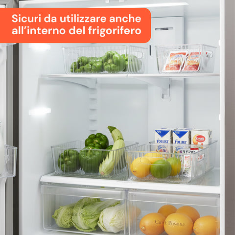 Set 4 Contenitori Trasparenti con Manici – Impilabili e Resistenti