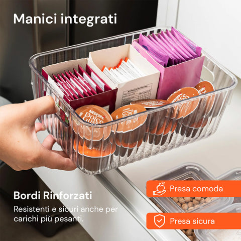 Set 4 Contenitori Trasparenti con Manici – Impilabili e Resistenti
