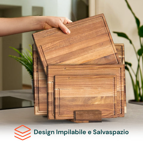 Set 4 Taglieri in Legno di Acacia – Design Robusto Anti Umidità