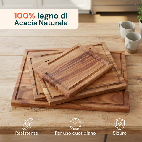 Set 4 Taglieri in Legno di Acacia – Design Robusto Anti Umidità